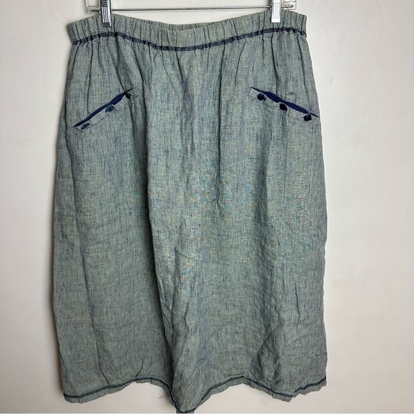 FLAX 100% Linen Green Maxi Skirt Women's 1X Elastic Waist Lightweight Lagenlook - Picture 1 of 8